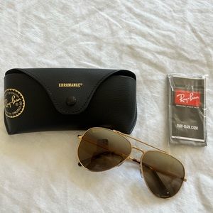 Brown and gold polarized tortoise Ray Ban sunglasses